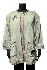 Paper Lace PL-C301J Sage/Grey One Size 100% Cotton Reversible Button Front Jacket With Pockets