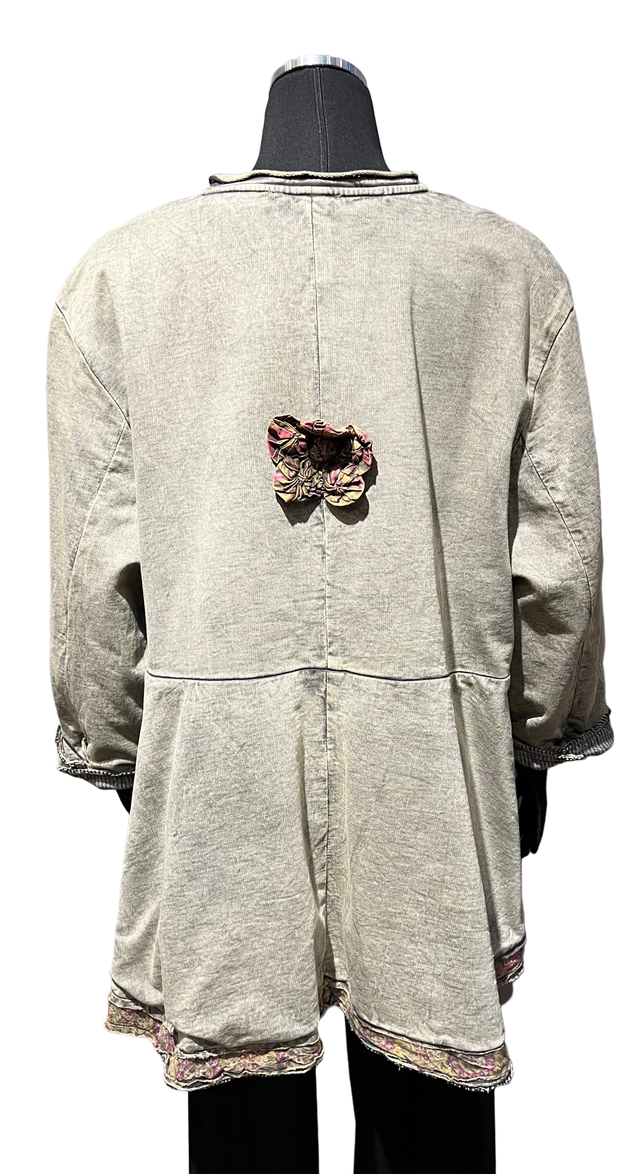 Paper Lace PL-C301J Sage/Grey One Size 100% Cotton Reversible Button Front Jacket With Pockets