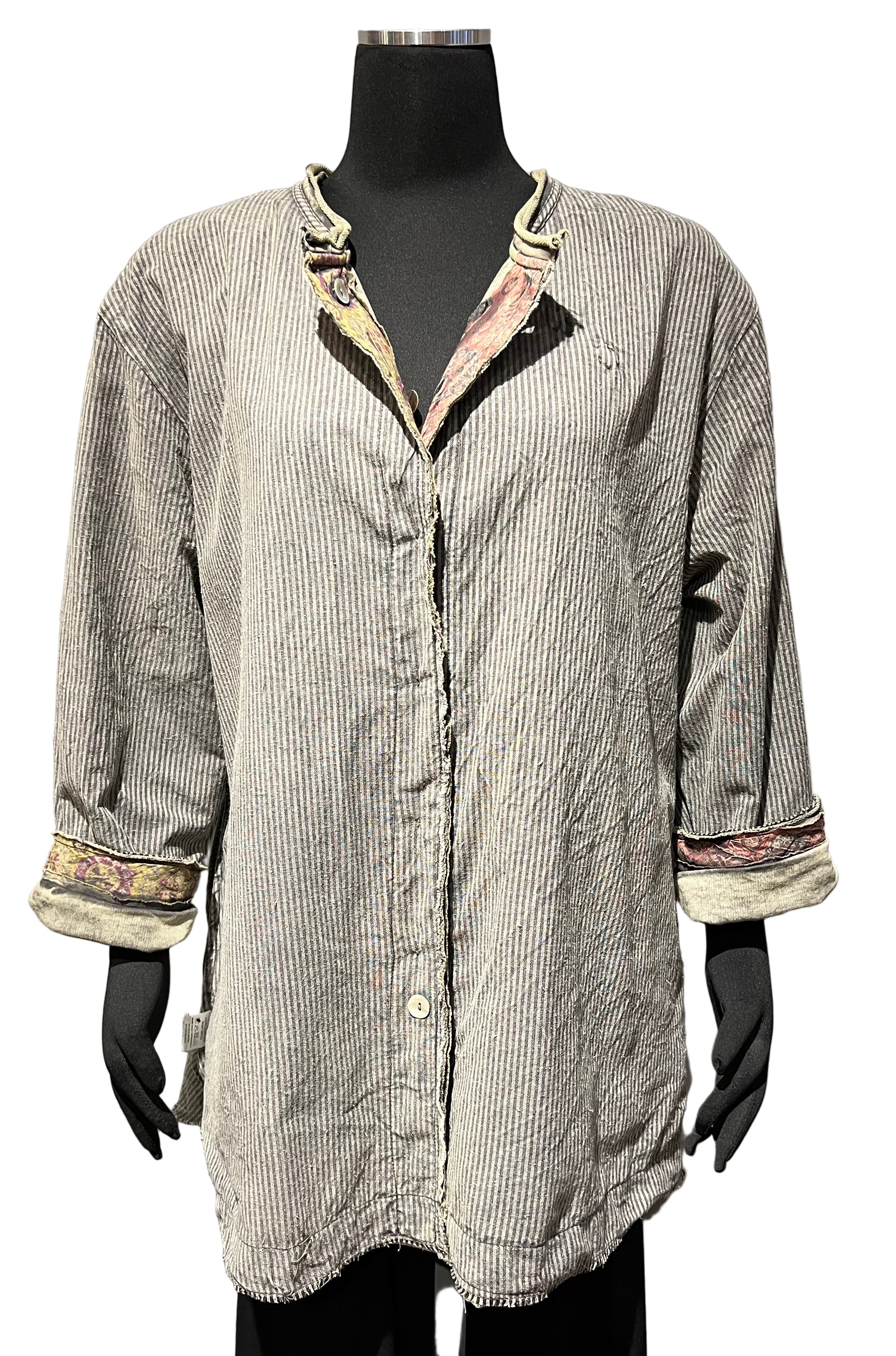 Paper Lace PL-C301J Sage/Grey One Size 100% Cotton Reversible Button Front Jacket With Pockets