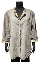 Paper Lace PL-C301J Sage/Grey One Size 100% Cotton Reversible Button Front Jacket With Pockets