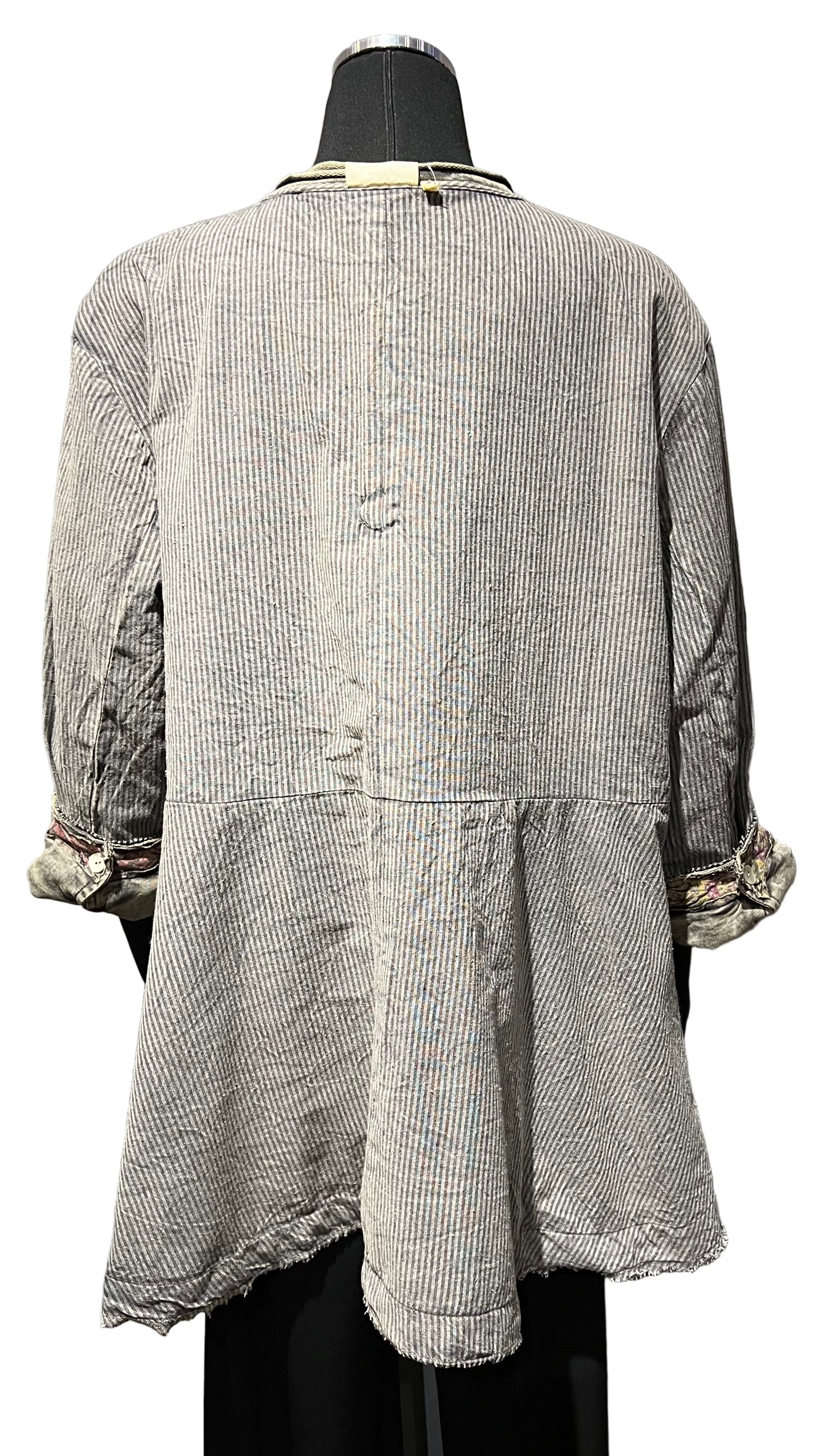 Paper Lace PL-C301J Sage/Grey One Size 100% Cotton Reversible Button Front Jacket With Pockets