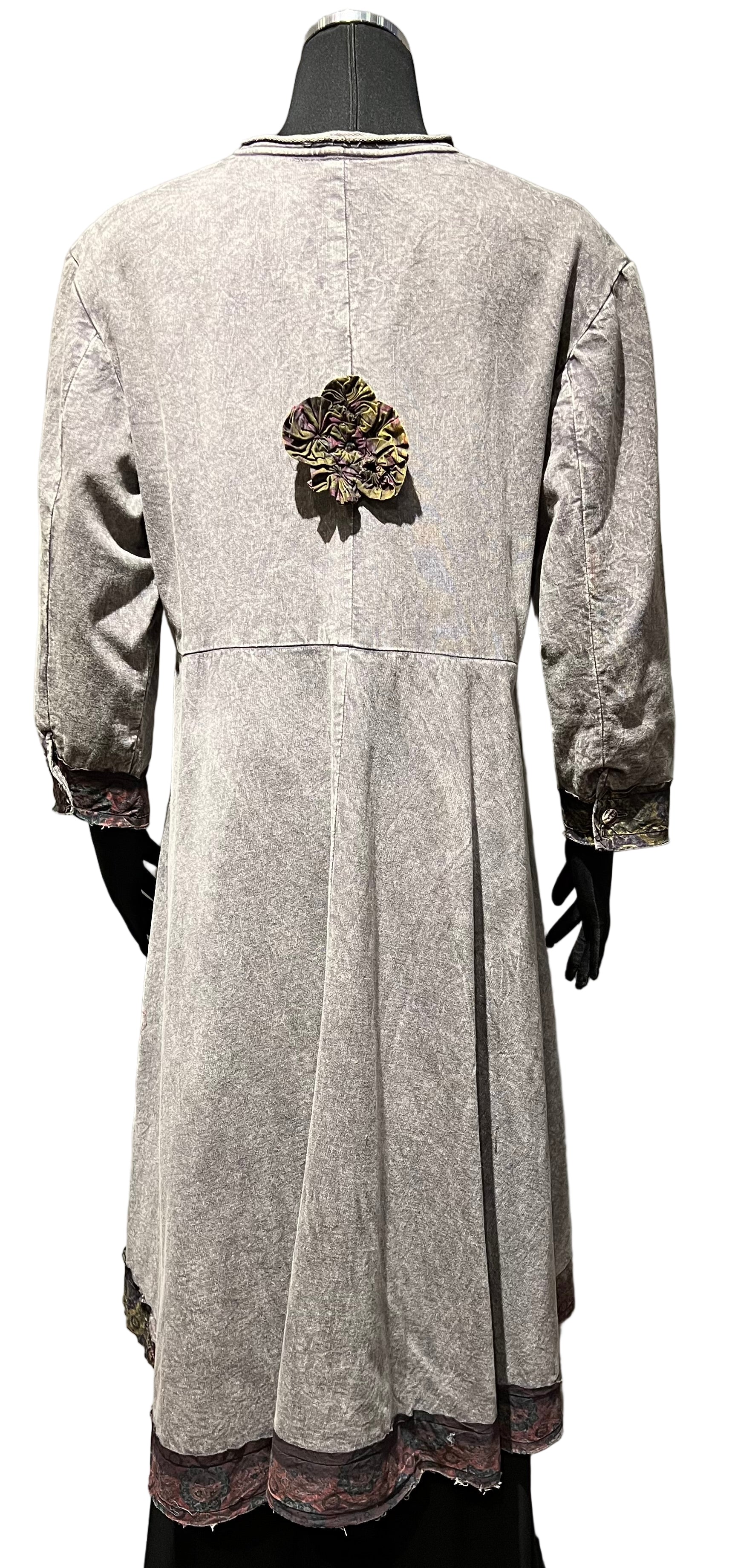 Paper Lace PL-C302J Grey One Size 100% Cotton Reversible Button Front Long Coat With Pockets