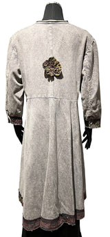 Paper Lace PL-C302J Grey One Size 100% Cotton Reversible Button Front Long Coat With Pockets