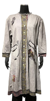 Paper Lace PL-C302J Grey One Size 100% Cotton Reversible Button Front Long Coat With Pockets