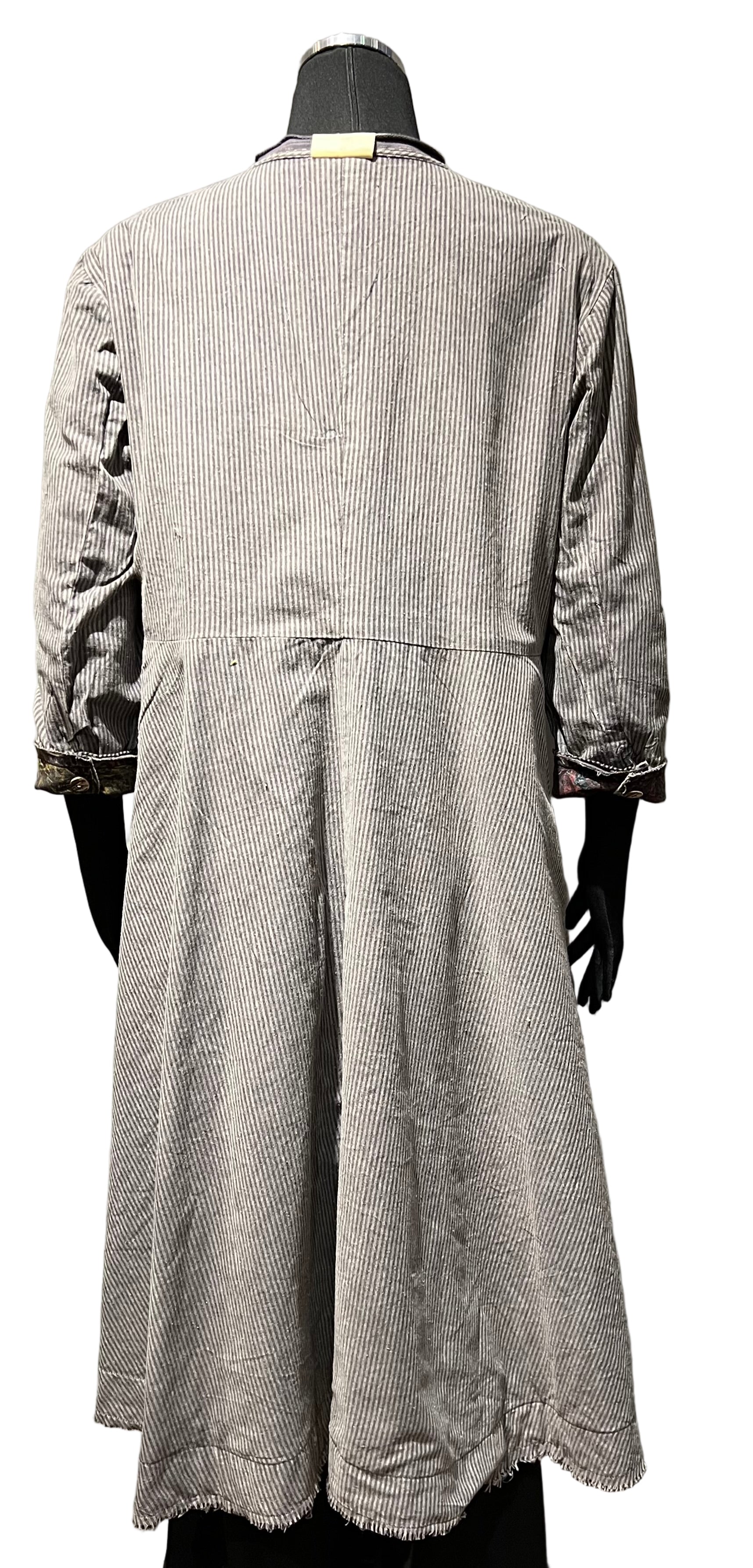 Paper Lace PL-C302J Grey One Size 100% Cotton Reversible Button Front Long Coat With Pockets
