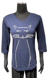 Marüshka WSK01NN WHISKERS Natural On Navy Relaxed V-Neck Short Sleeve T-Shirt