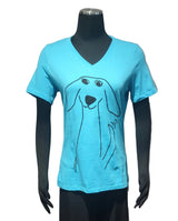 Marüshka RVNBTTW TAIL WAGGER Black On Turquoise Relaxed V Neck Short Sleeve T-Shirt