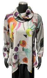 Et'Lois GA3688D13N Colorful Geometric Print Long Sleeve Cowl Neck Sweater