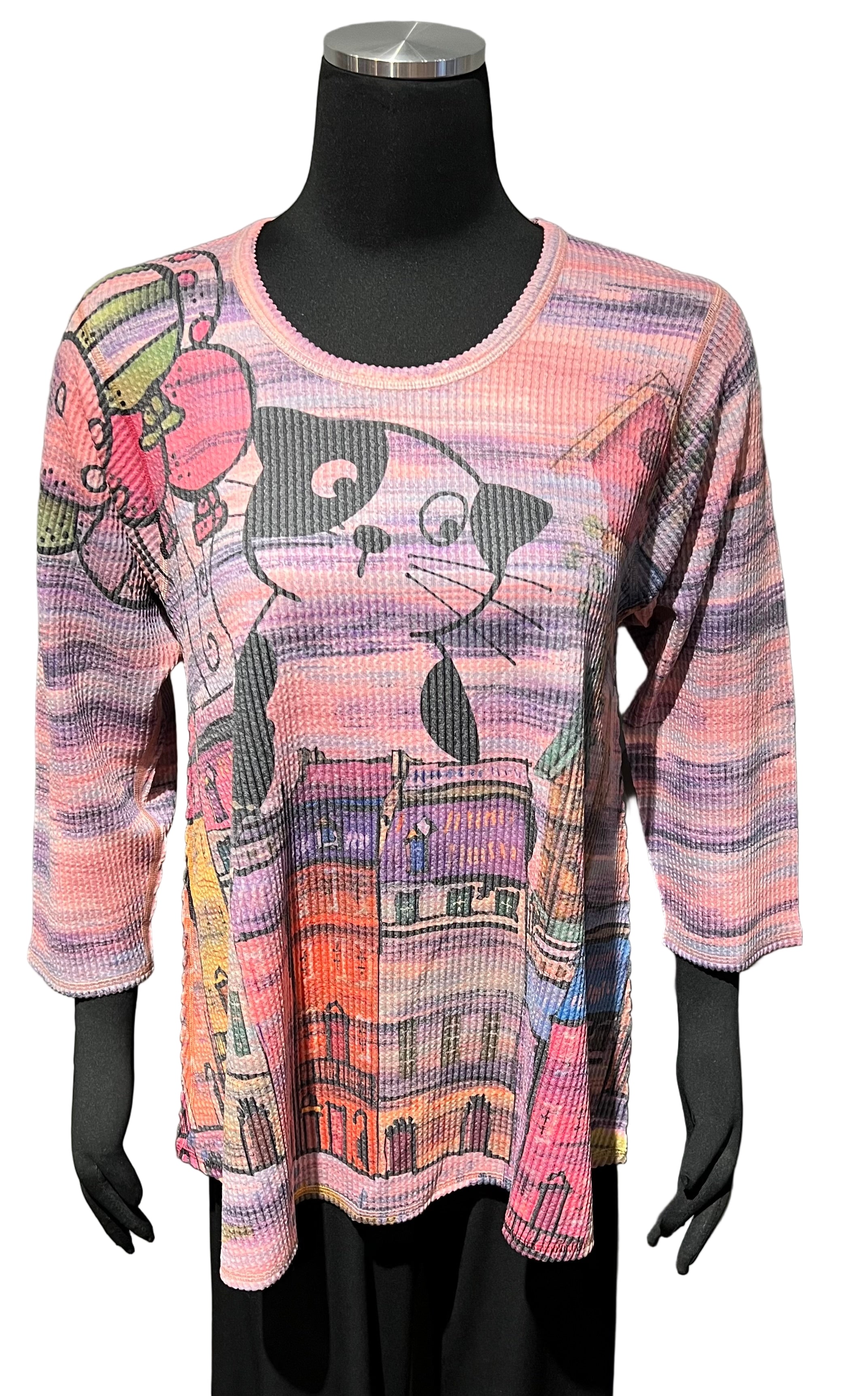 Et'Lois FB3140573 PINK 3/4 Sleeve Crew Neck Honey Top