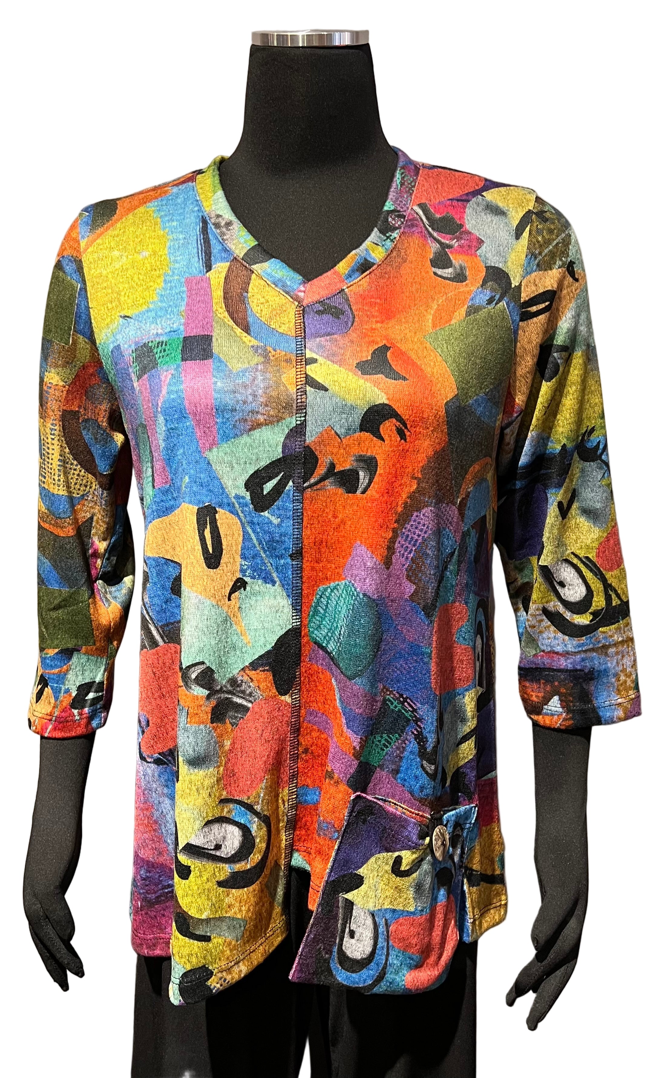 Et'Lois H3477650 V-Neck 3/4 Sleeve One-Pocket Top