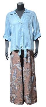 Tempo Paris 11671ACO COCOA 100% Linen Pull On Palazzo Pants