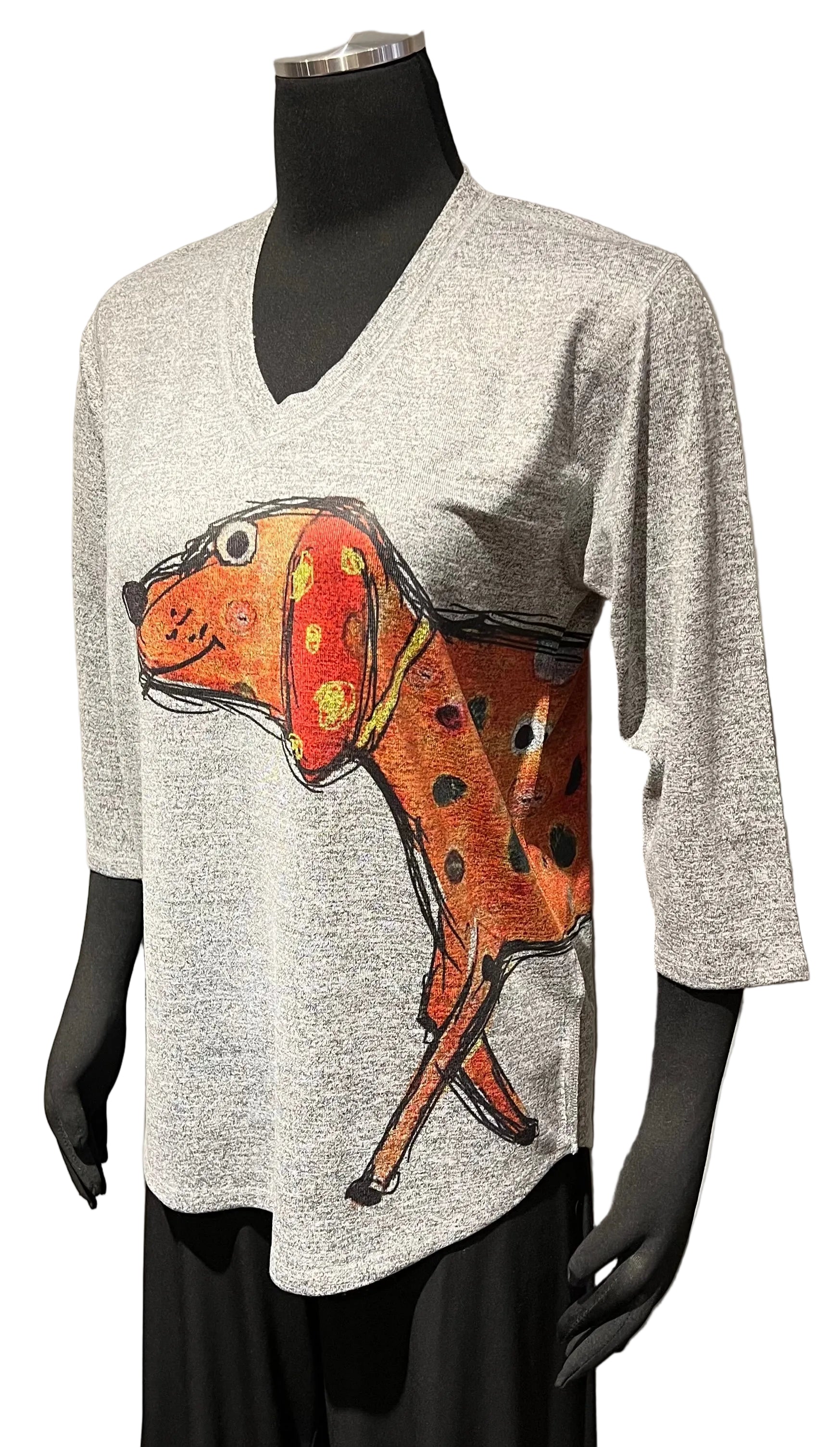 Inoah T350T CLIFFORD Grey 3/4 Sleeve V-Neck A-Line Doggie Top
