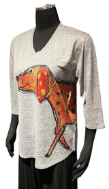 Inoah T350T CLIFFORD Grey 3/4 Sleeve V-Neck A-Line Doggie Top