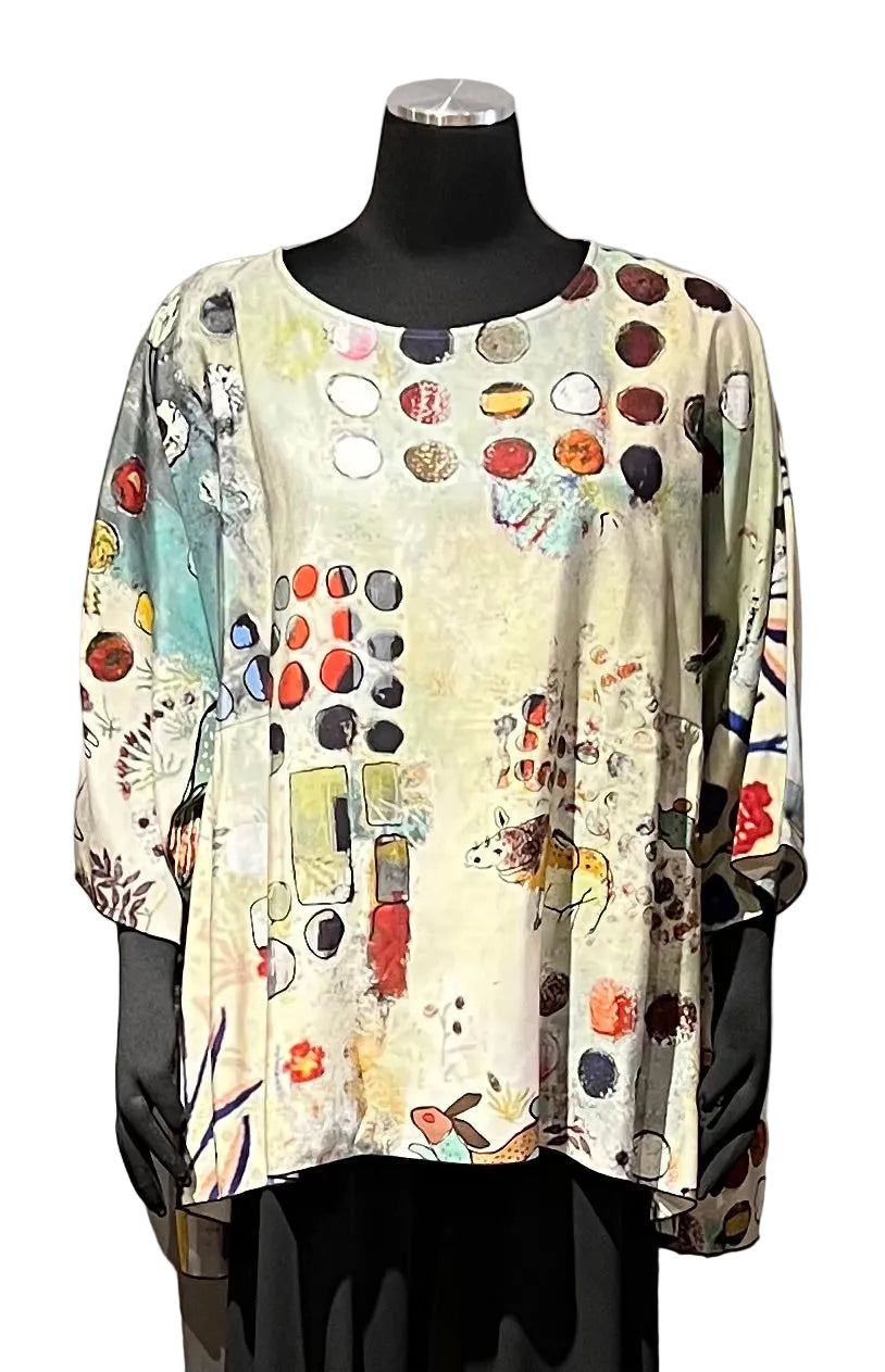 3 Potato 00252FB FLOWER B One Size 3/4 Sleeve Hand Painted Butterfly Blouse