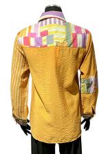 Shana 26317CO Coral Button Front Shirt With Solid and Stripe Color Panels