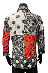 Shana 26022BK Black Polka Dot Crinkle 3/4 Sleeve Button Front Blouse