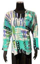 Shana 26150GEO Geo Multicolor 100% Cotton Crew Neck Long Sleeve Top