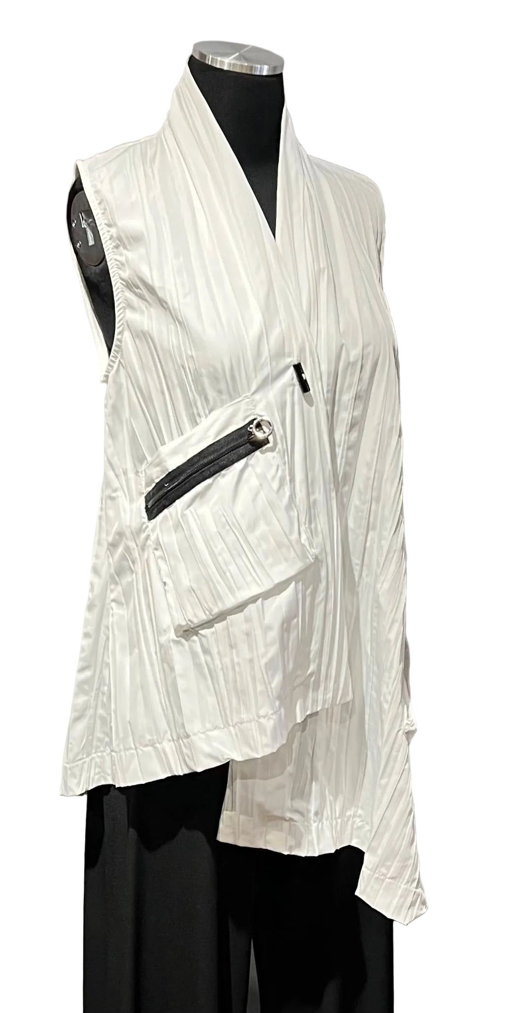 Moonlight WV2017WT White Asymmetric Hemline Crinkle Vest With Pockets