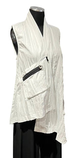 Moonlight WV2017WT White Asymmetric Hemline Crinkle Vest With Pockets