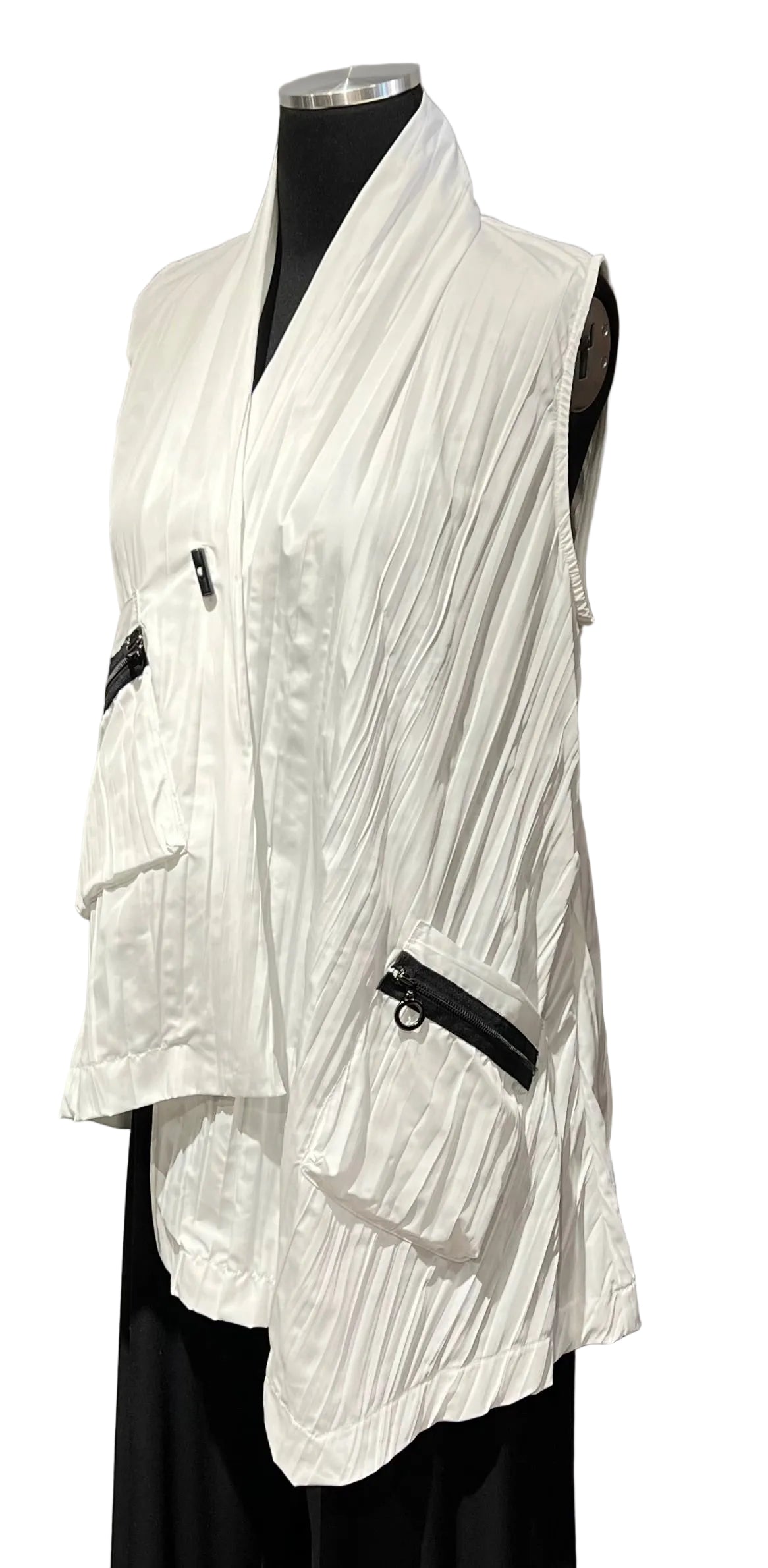 Moonlight WV2017WT White Asymmetric Hemline Crinkle Vest With Pockets