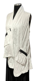 Moonlight WV2017WT White Asymmetric Hemline Crinkle Vest With Pockets