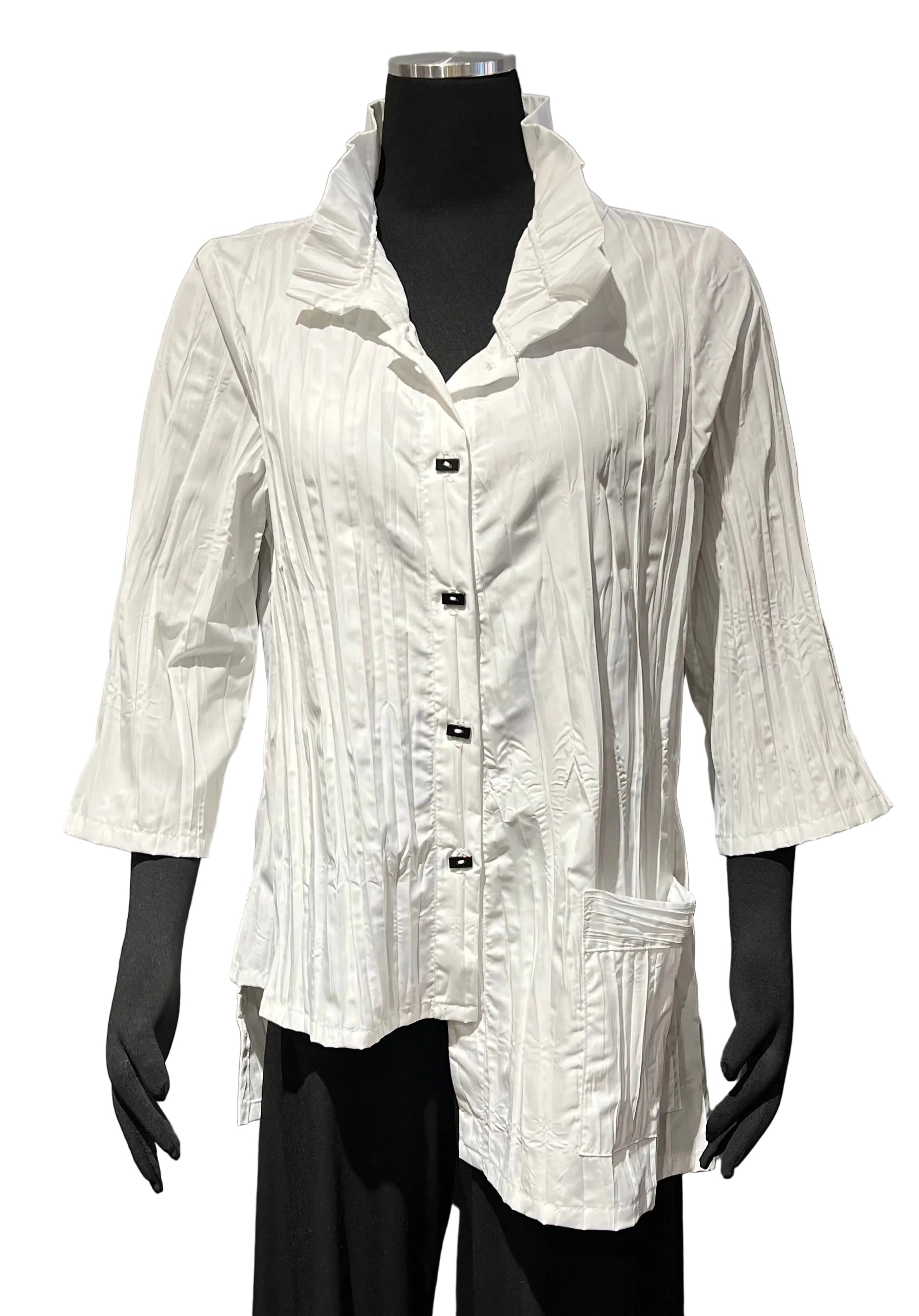 Moonlight WJ1020WT White Button Front Wire Collar Crinkle Shirt Jacket
