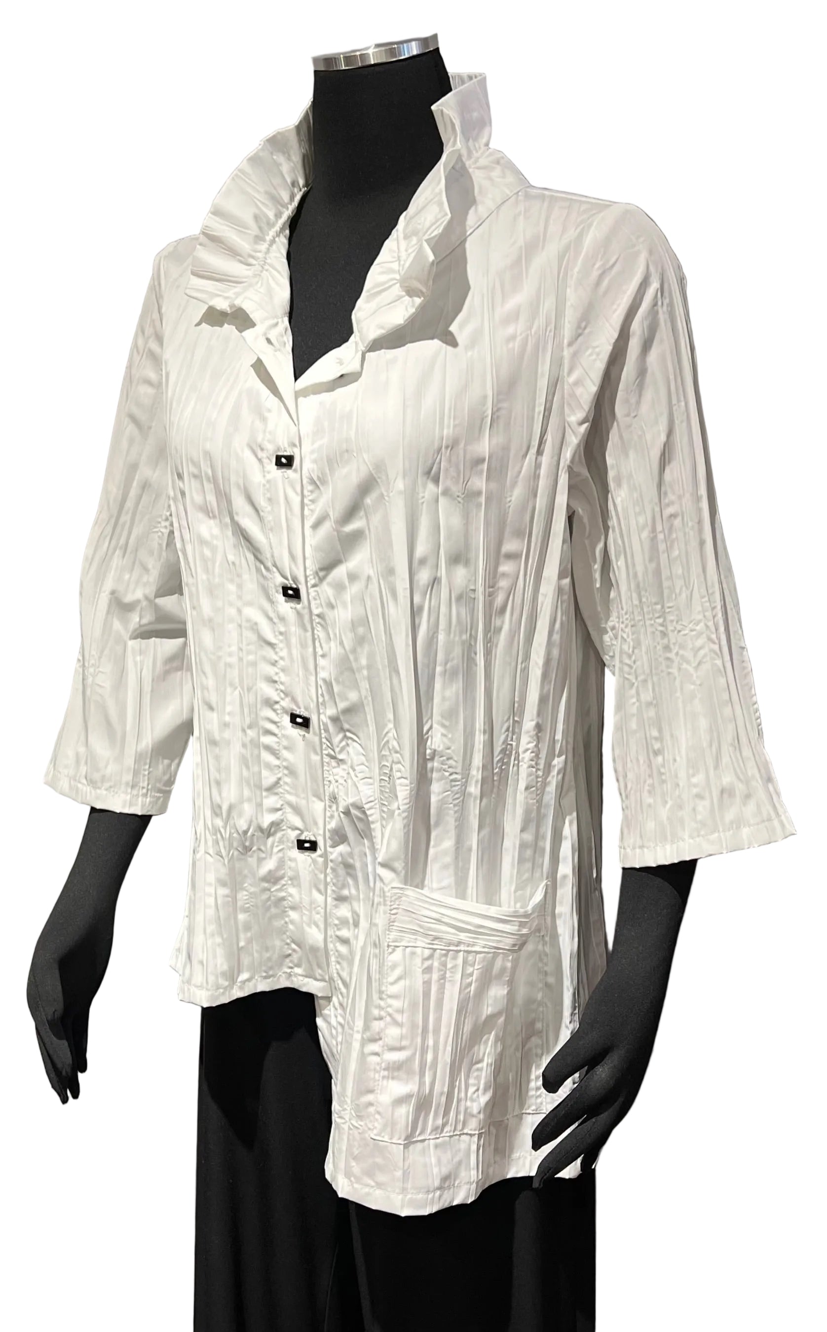 Moonlight WJ1020WT White Button Front Wire Collar Crinkle Shirt Jacket