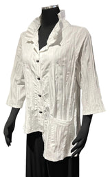 Moonlight WJ1020WT White Button Front Wire Collar Crinkle Shirt Jacket