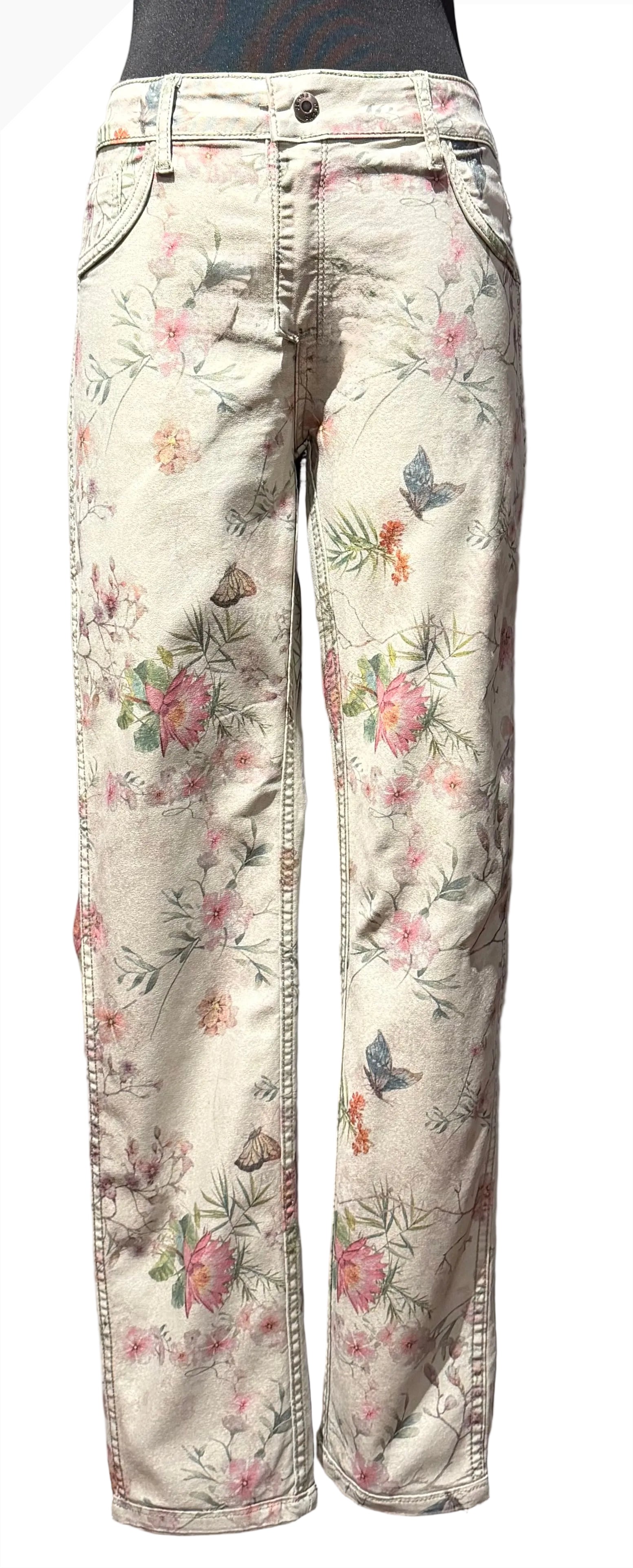 Tempo Paris 1708KOV OLIVE Floral Print Reversible Skinny Jeans