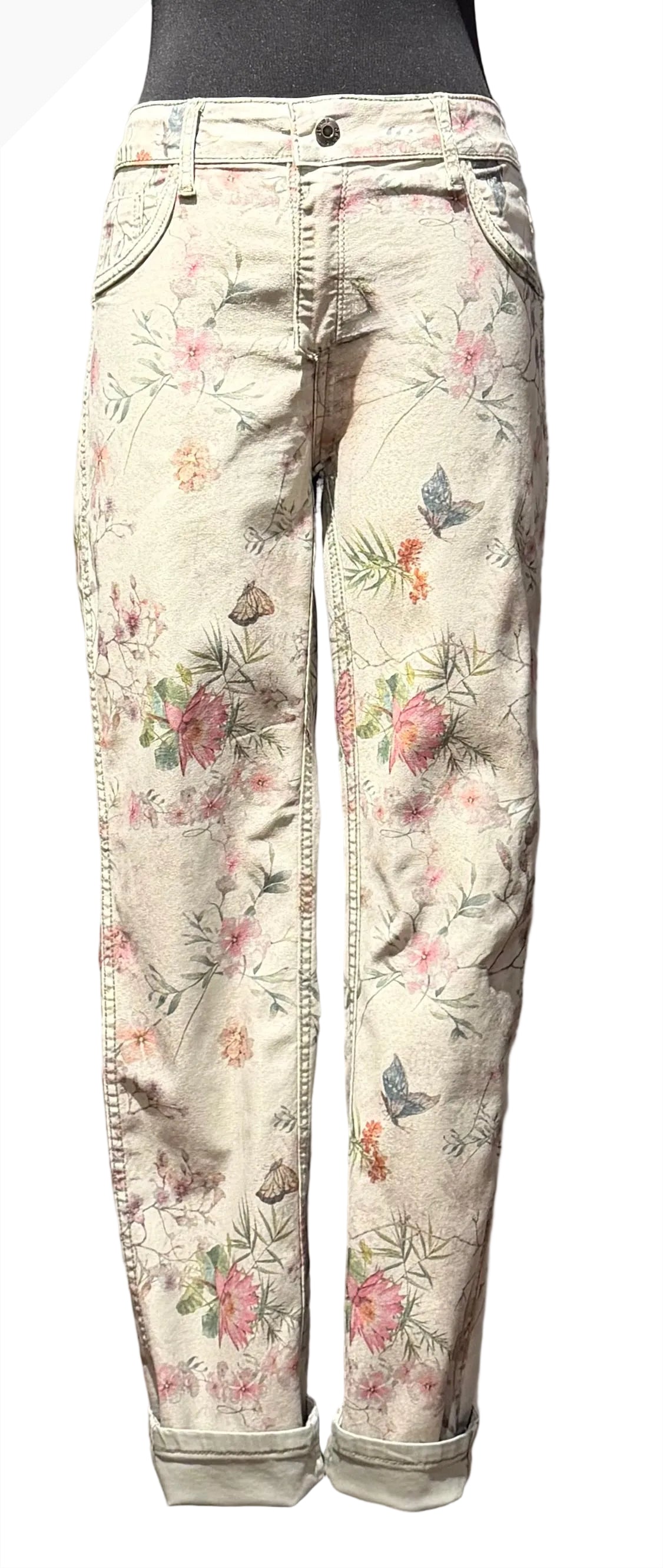 Tempo Paris 1708KOV OLIVE Floral Print Reversible Skinny Jeans