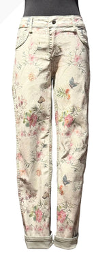Tempo Paris 1708KOV OLIVE Floral Print Reversible Skinny Jeans