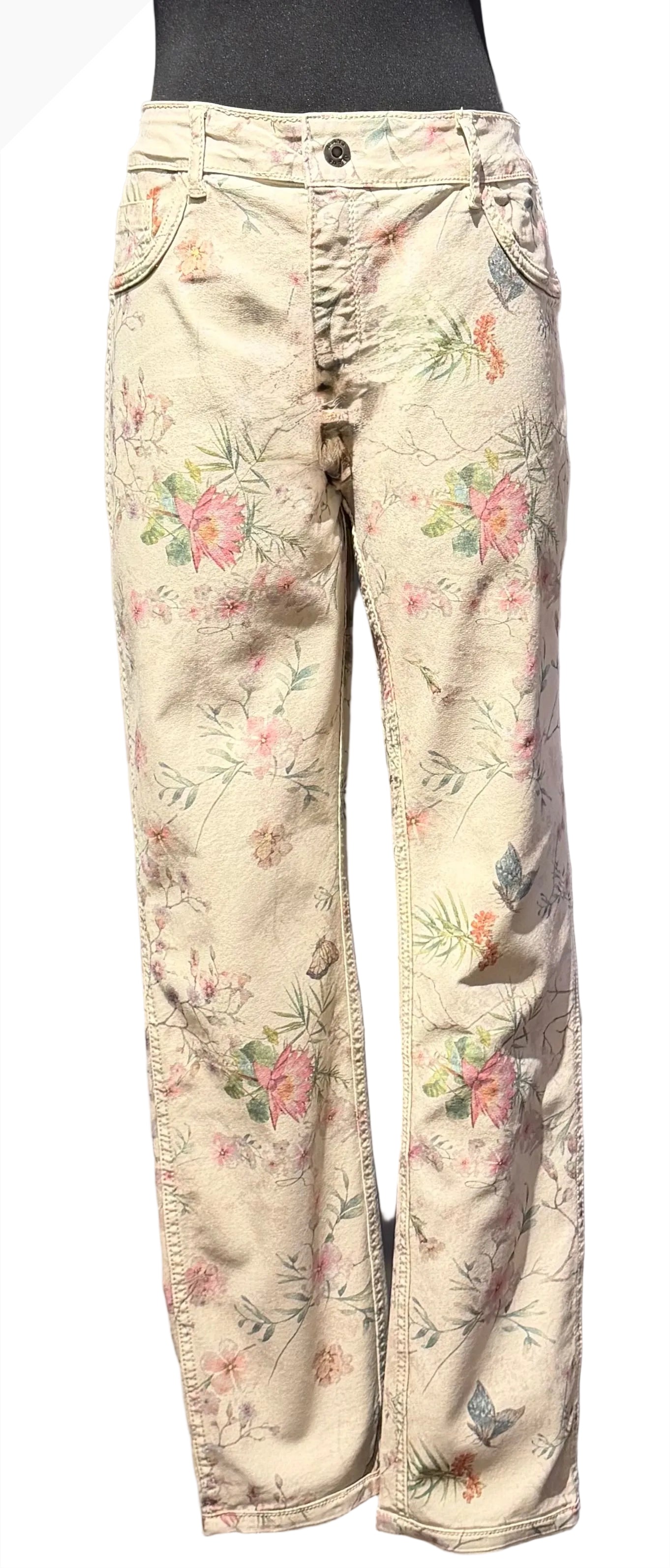 Tempo Paris 1708KBG BEIGE Floral Print Reversible Jeans