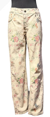 Tempo Paris 1708KBG BEIGE Floral Print Reversible Jeans