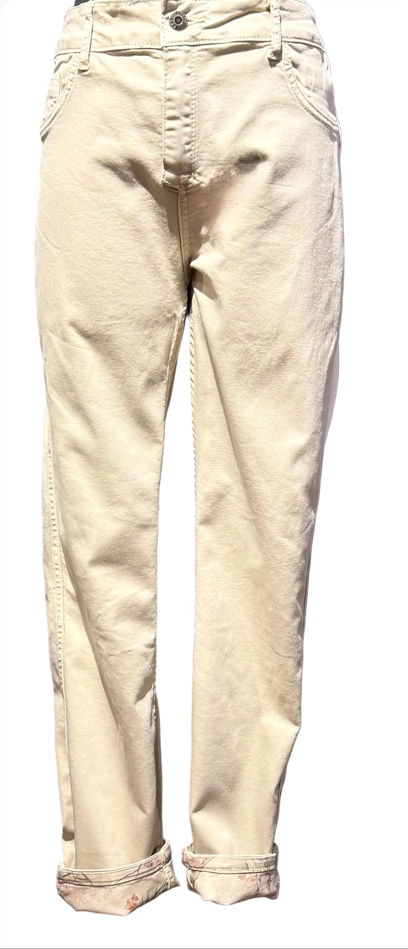 Tempo Paris 1708KBG BEIGE Floral Print Reversible Jeans