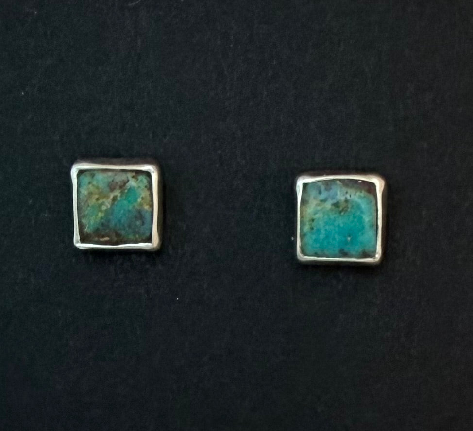 Randall Pipkorn R-35 1/4” Bisbee Blue Turquoise Square POST Earrings