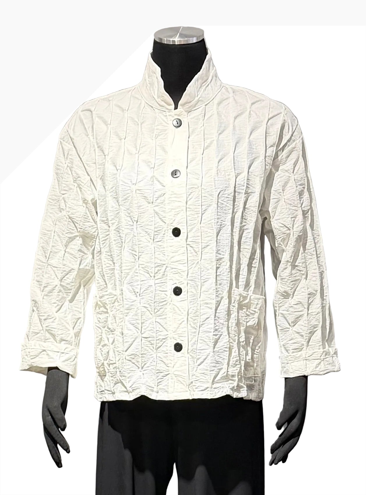 Christopher Calvin 4691WT White Pucker Button Front Top