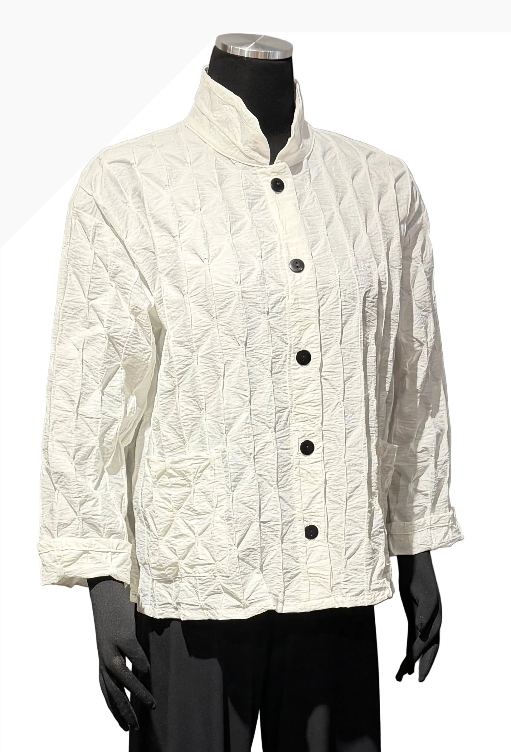 Christopher Calvin 4691WT White Pucker Button Front Top