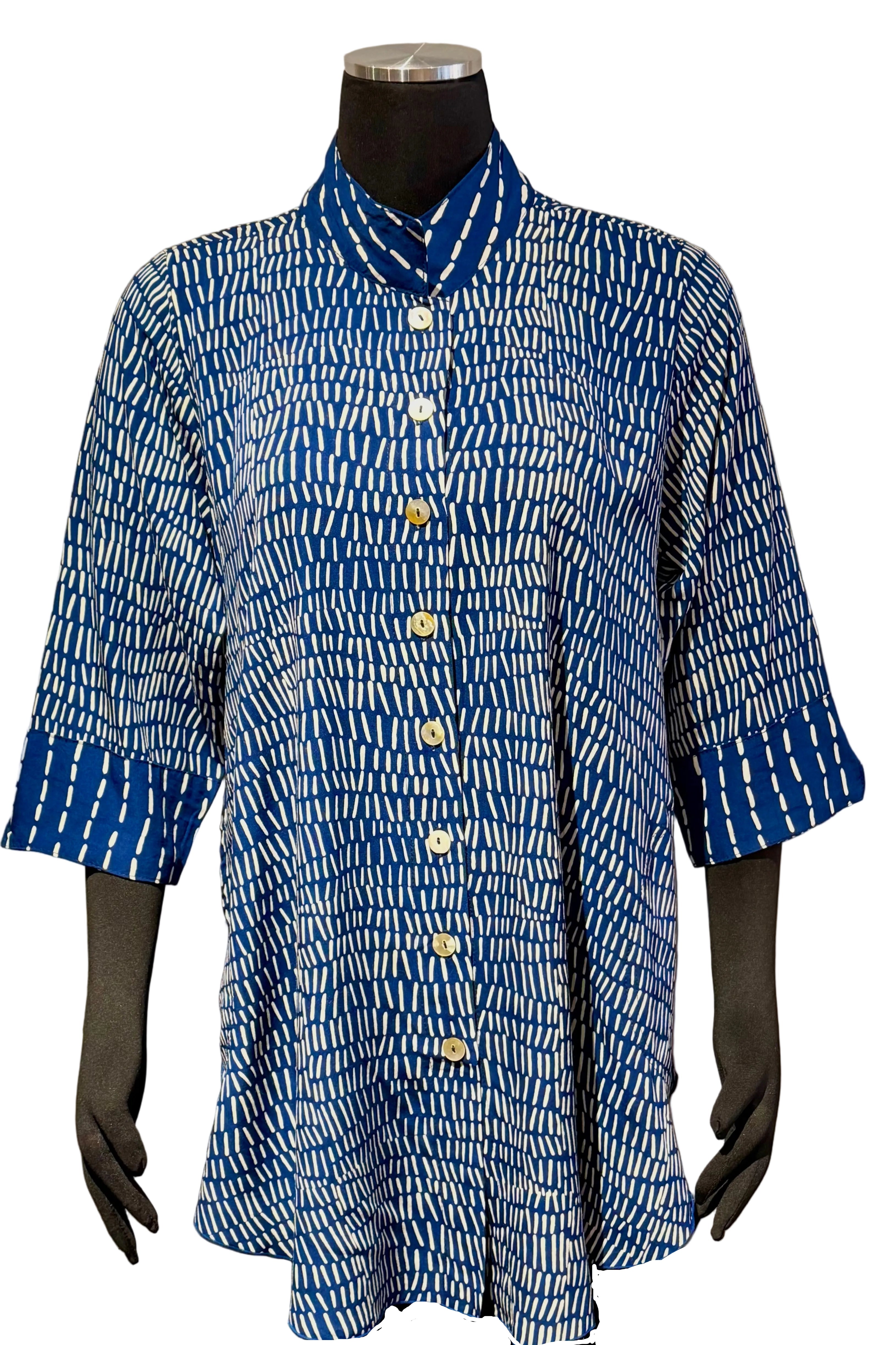 Lyng W1302RIN Indigo Lucy 3/4 Sleeve Woven Rayon Top