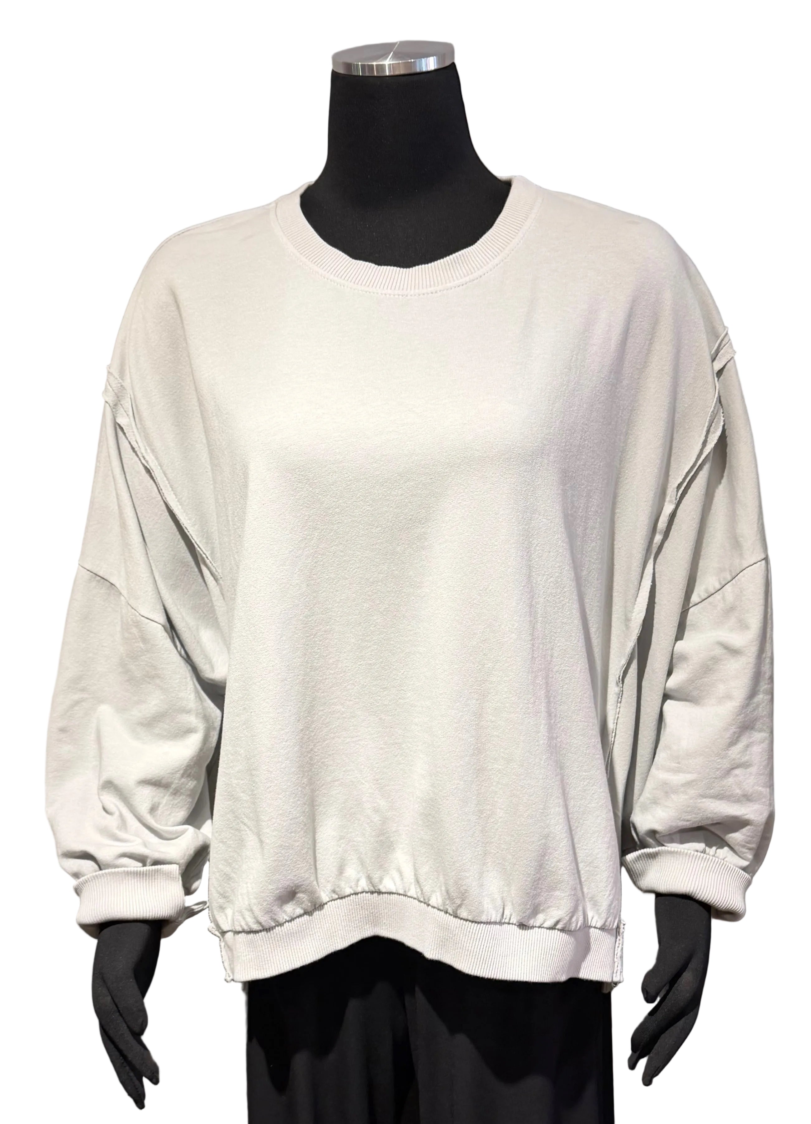 Suzy D WERFG Fossil Grey Werugia Oversize One Size Raw Edge Sweatshirt With Splits