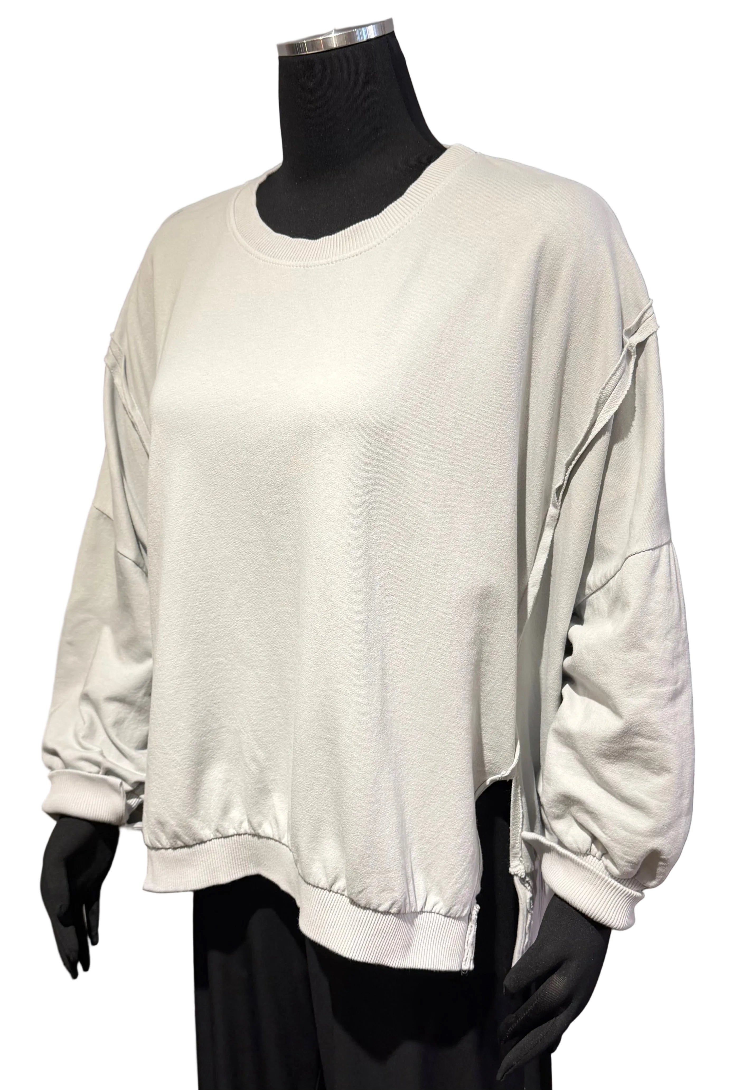 Suzy D WERFG Fossil Grey Werugia Oversize One Size Raw Edge Sweatshirt With Splits