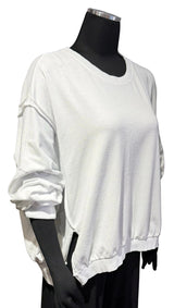 Suzy D WERWT White Werugia Oversize One Size Raw Edge Sweatshirt With Splits