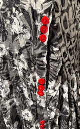 Shana 26003BW Black and White Short Sleeve Crinkle Mix Media Dress With Pockets