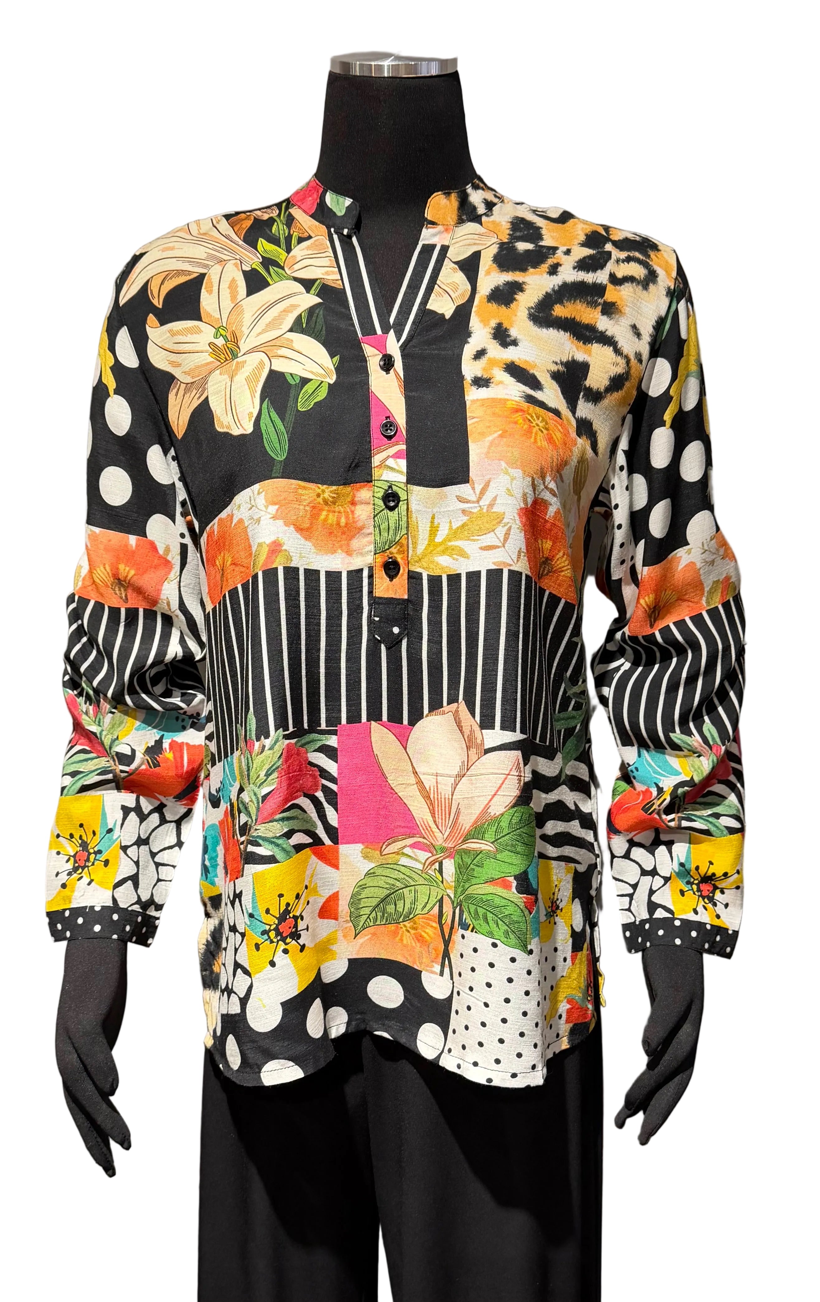 Shana 26414DT Dots Linen Viscose Tunic Top