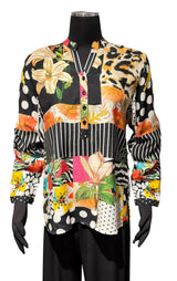 Shana 26414DT Dots Linen Viscose Tunic Top