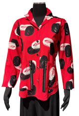 Shana 26309RD Red Button Front Tunic Top With Black and White Circles Print