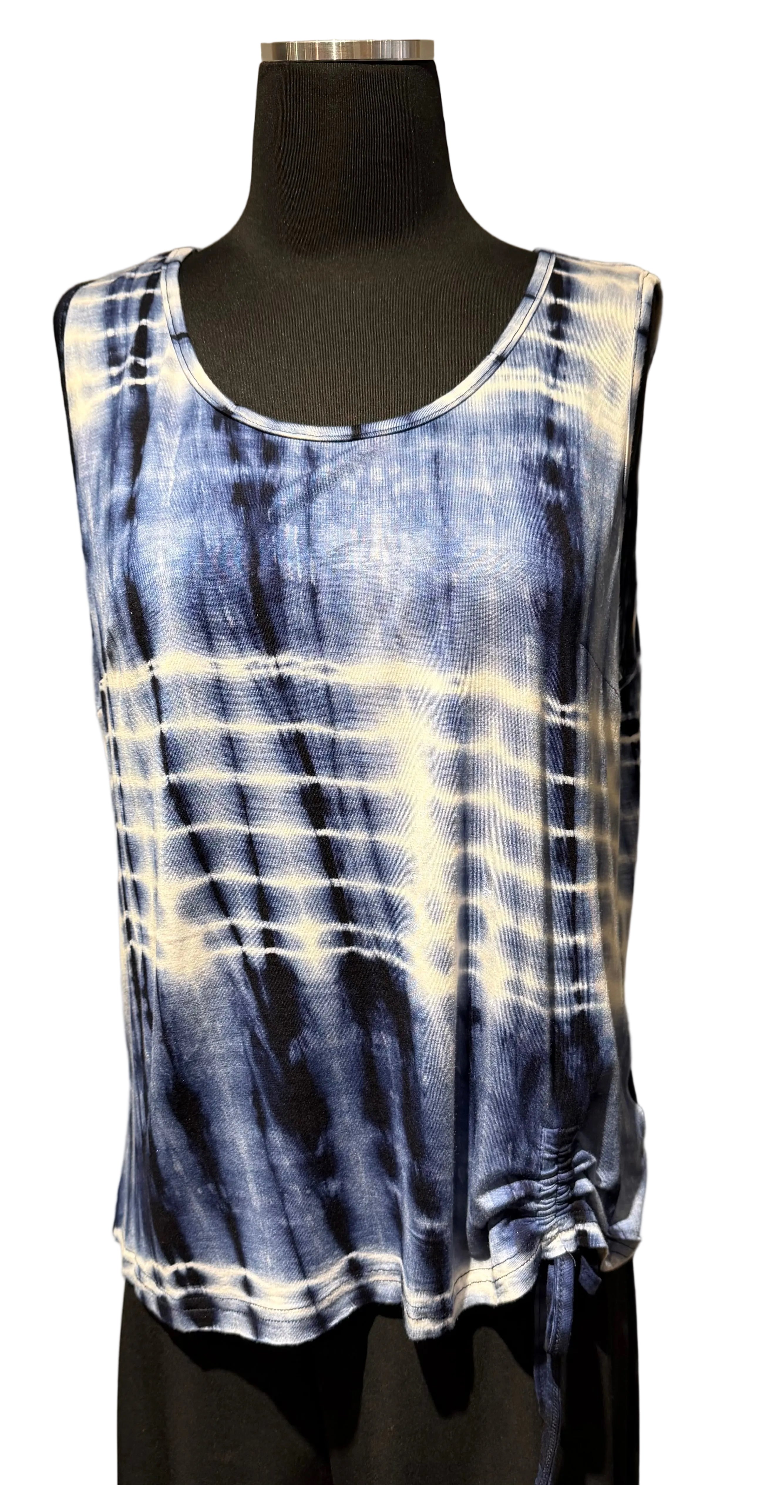 Shana 26276BU Blue Tie Dye Shibori Sleeveless Tank Top