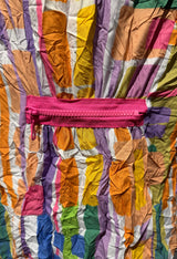 Shana 26086MU Multicolor Crew Neck 3/4 Sleeve Crinkle Top With Pocket