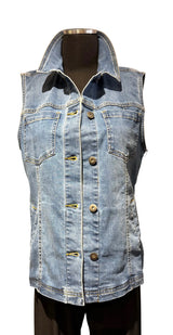 Habitat 11425MD MID DENIM Button Front Stretch Denim Vest With Four Pockets