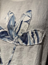Tempo Paris 12178AWT 100% Linen White Top With Floral Appliqué