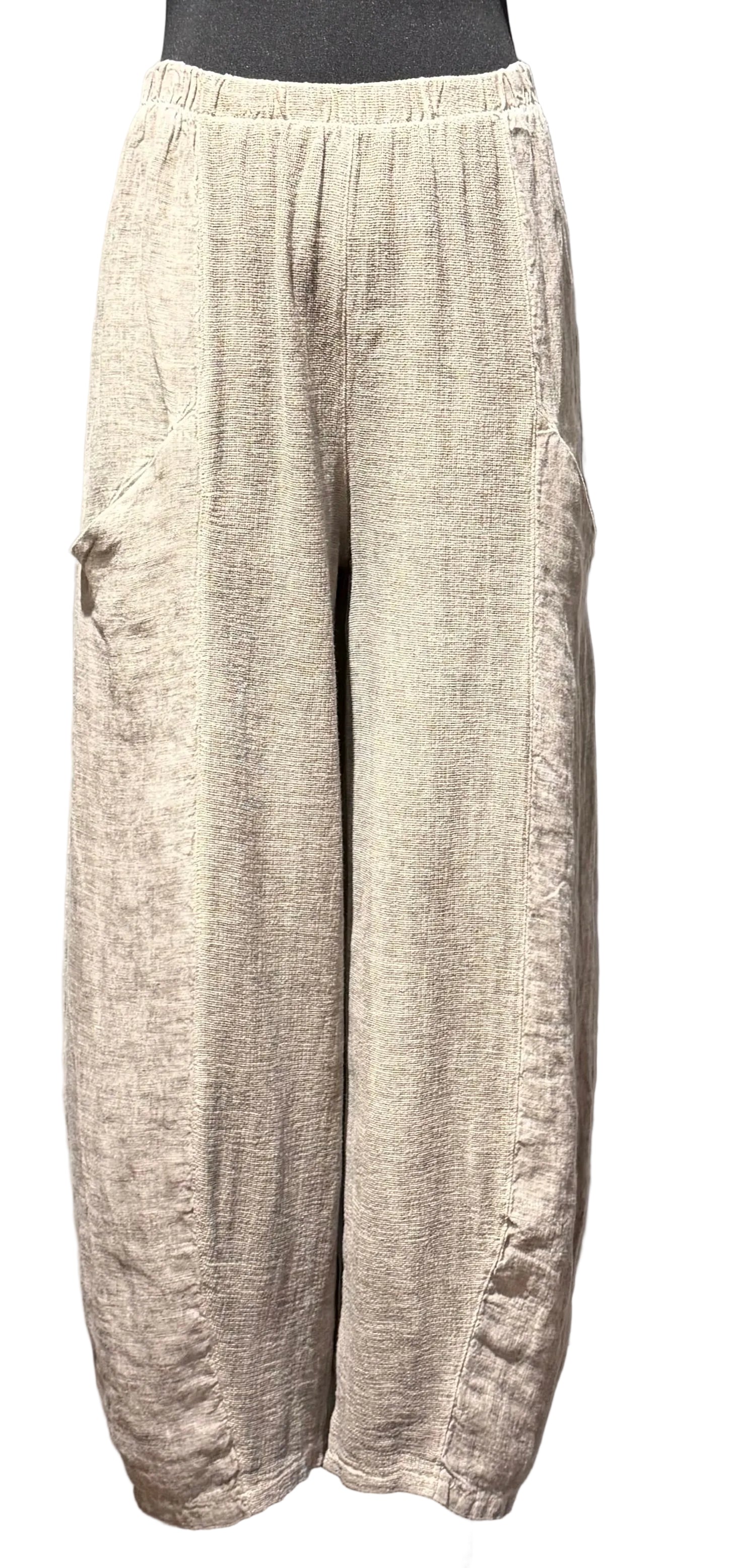Tempo Paris 172ETP TAUPE 100% Wash Linen Pull-On Balloon Pants